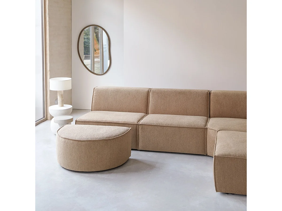 Divano ad angolo modulabile Dario 5-6 posti in tessuto color cammello