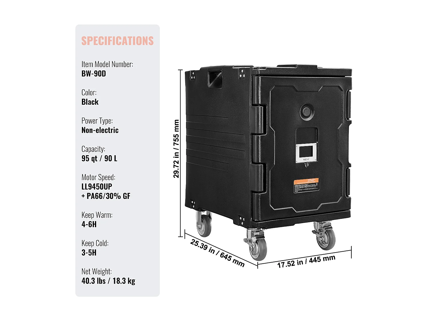 Porta Alimentos Isotérmico SucceBuy, 90 L, con Ruedas Negro