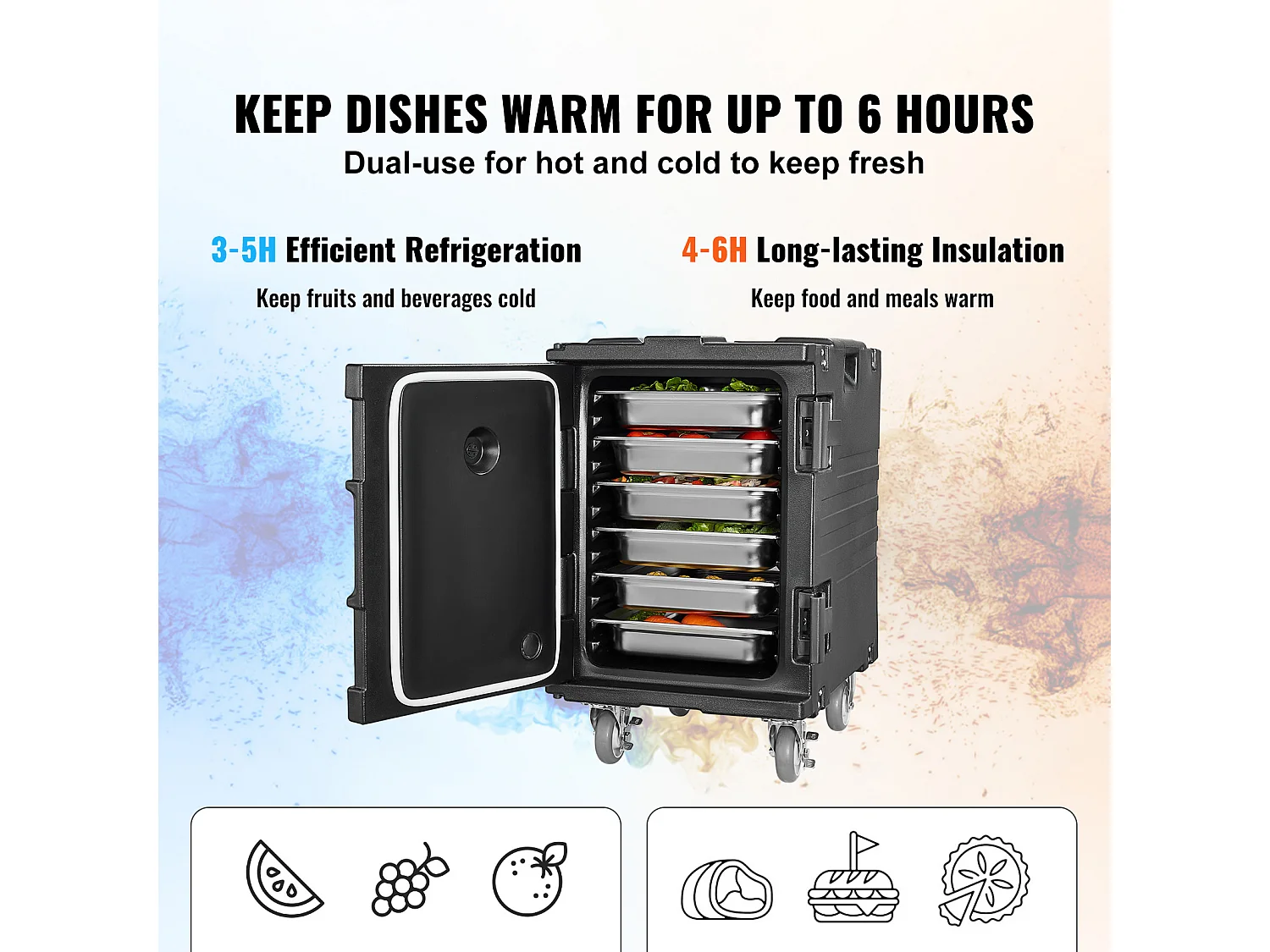 Porta Alimentos Isotérmico SucceBuy, 90 L, con Ruedas Negro