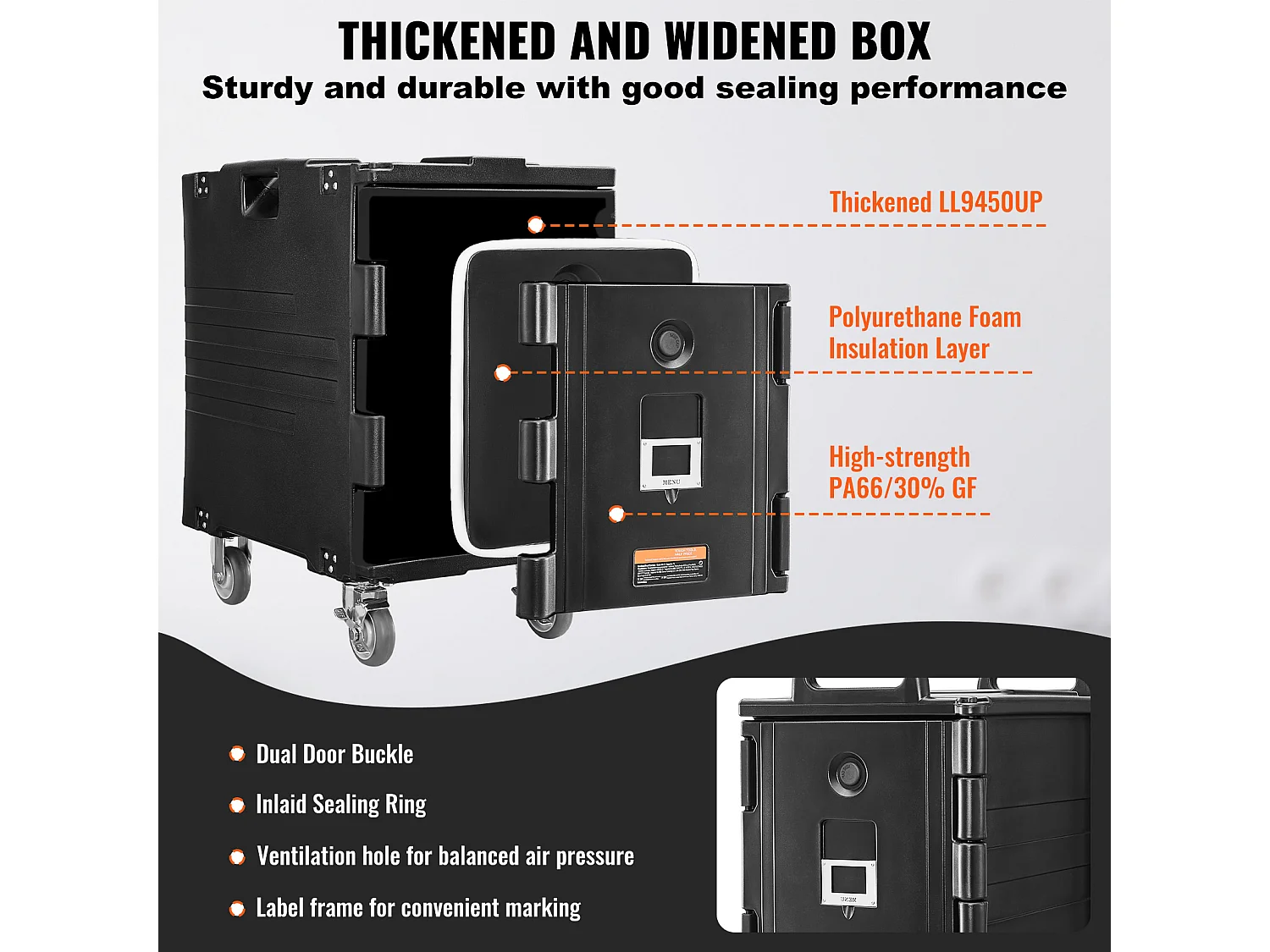 Porta Alimentos Isotérmico SucceBuy, 90 L, con Ruedas Negro