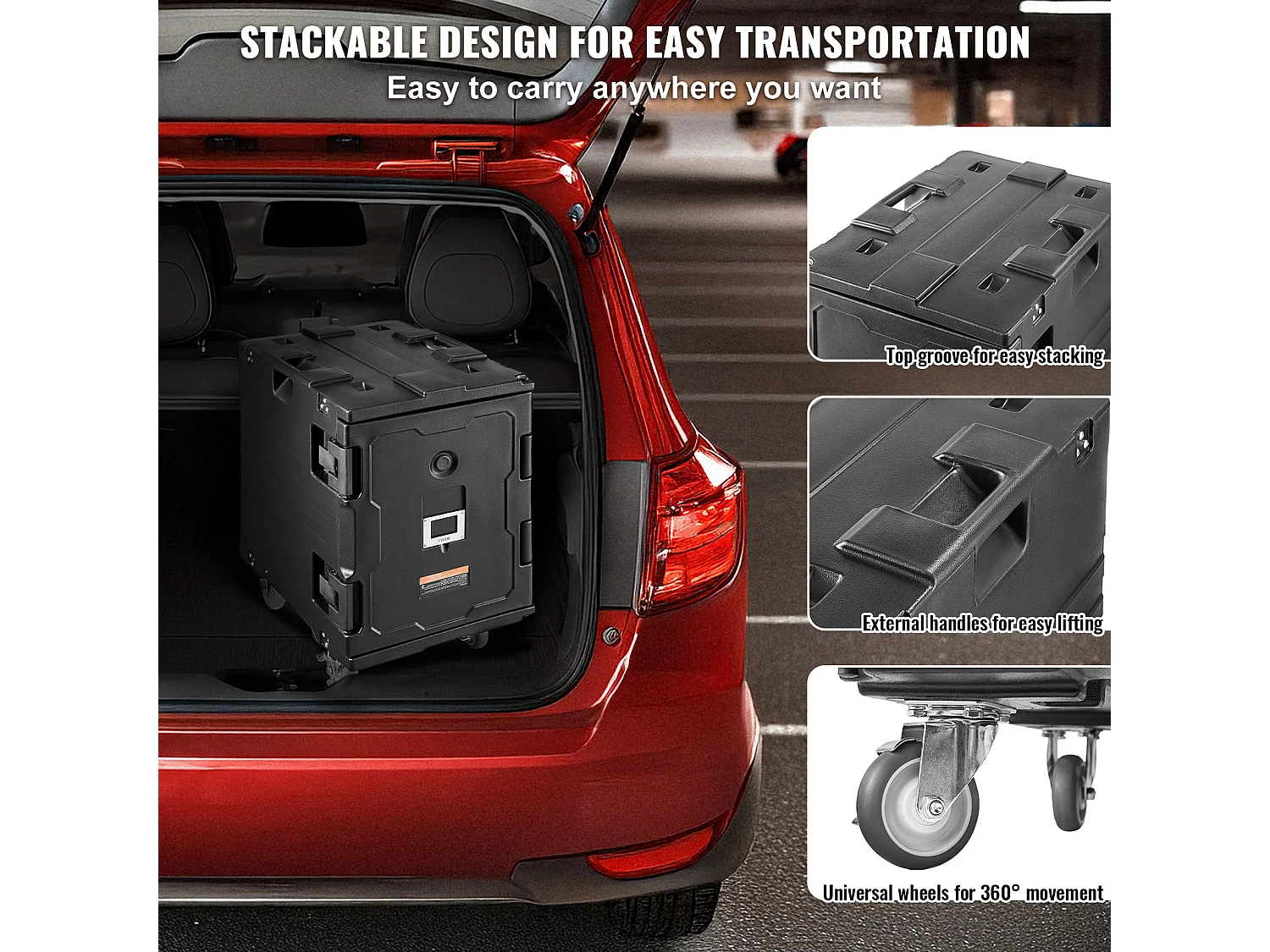 Porta Alimentos Isotérmico SucceBuy, 90 L, con Ruedas Negro