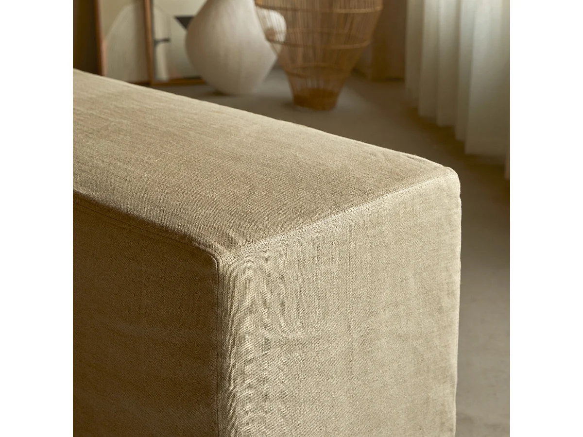 Canapé d’angle modulable en lin naturel avec méridienne Nils, 2 places