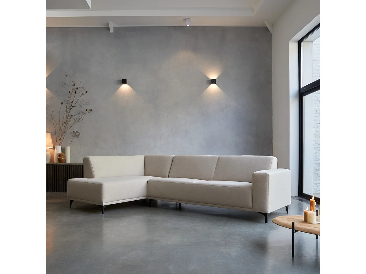 Canapé d'angle gauche en tissu écru 295 x 185 cm Lars, 5 places