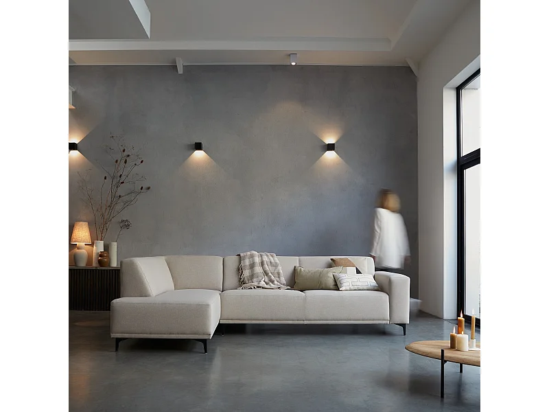 Canapé d'angle gauche en tissu écru 295 x 185 cm Lars, 5 places