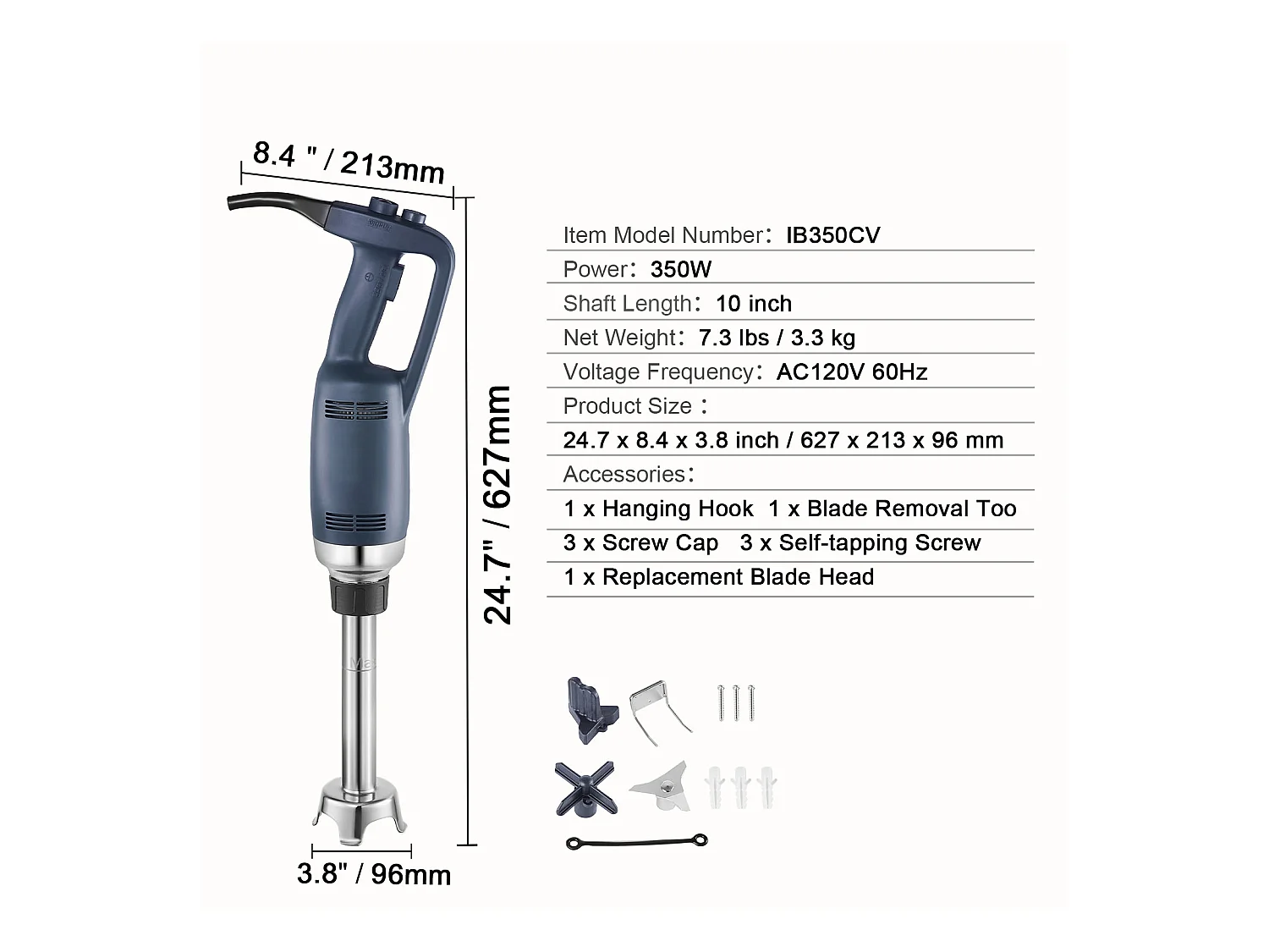 Mixeur à Immersion Commercial SucceBuy, 350 W, avec Lame en Acier Inoxydable, pour Mélanger la Soupe et les Sauces