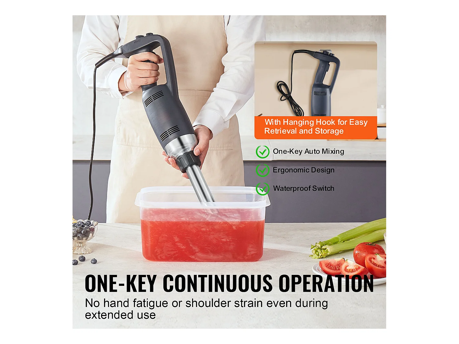 Mixeur à Immersion Commercial SucceBuy, 350 W, avec Lame en Acier Inoxydable, pour Mélanger la Soupe et les Sauces