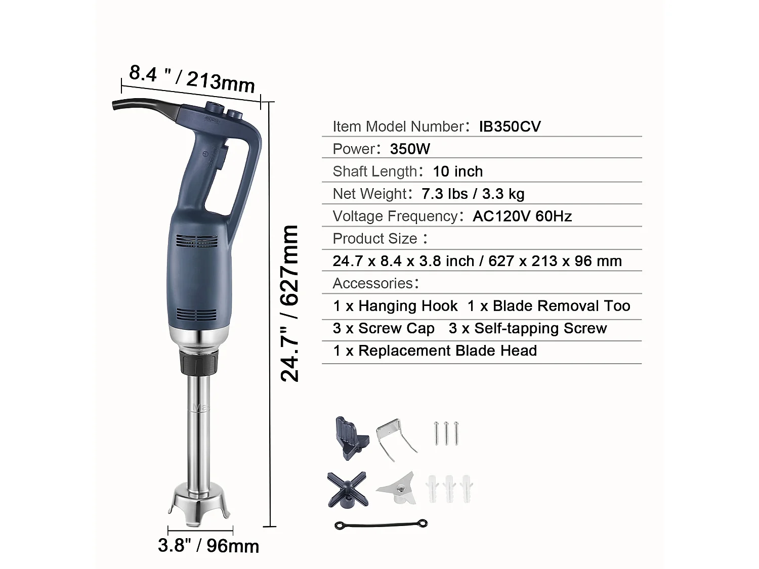 Mixeur à Immersion Commercial SucceBuy, 350 W, avec Lame en Acier Inoxydable, pour Mélanger la Soupe et les Sauces