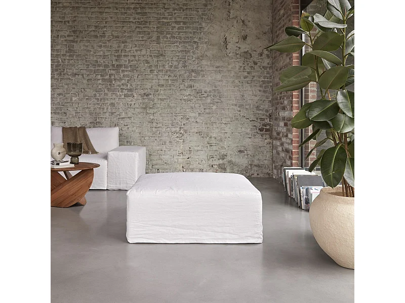 Repose-pieds en lin blanc Nils, 1 place