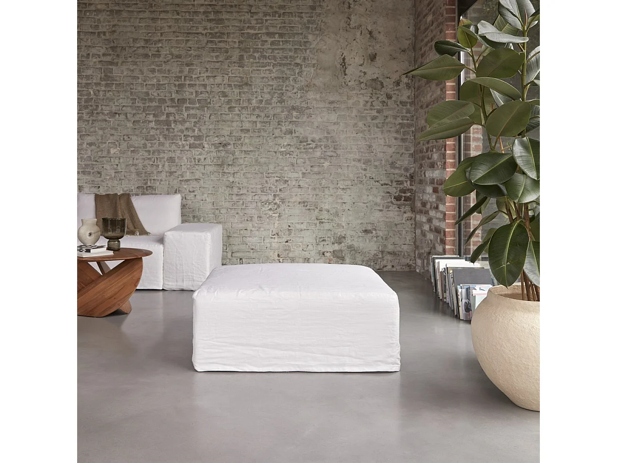 Repose-pieds en lin blanc Nils, 1 place