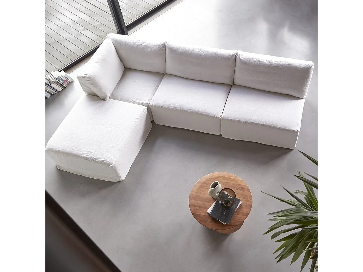 Repose-pieds en lin blanc Nils, 1 place