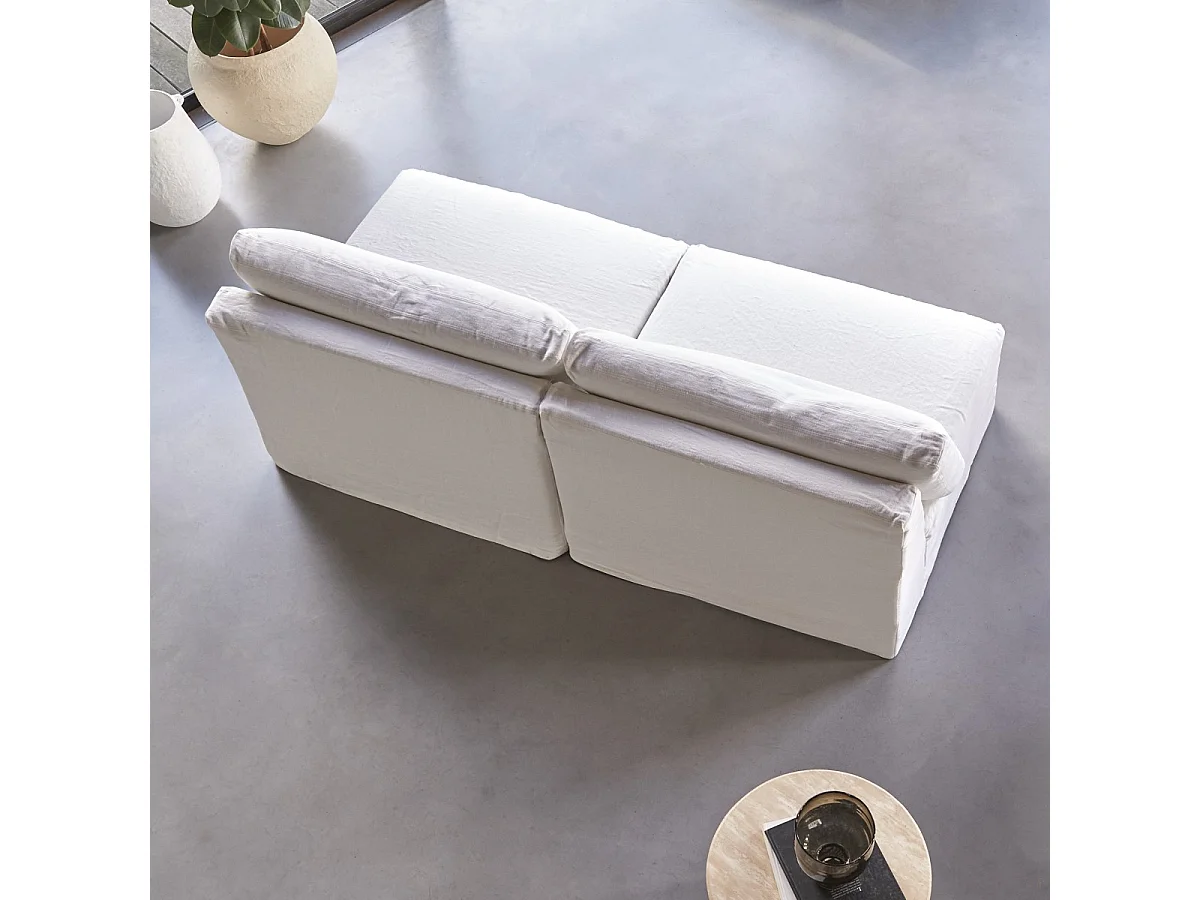 Gerades Modulsofa Nils aus weißem Leinen, 2/3-Sitzer