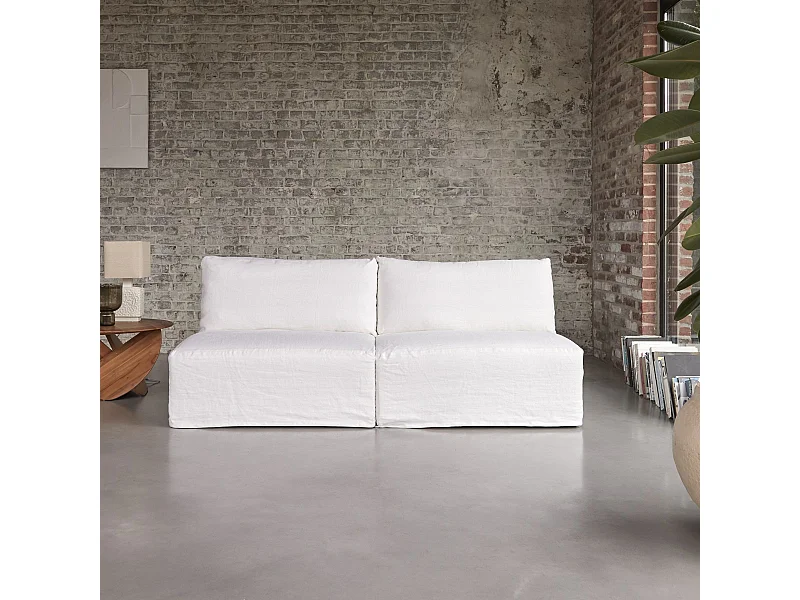 Gerades Modulsofa Nils aus weißem Leinen, 2/3-Sitzer