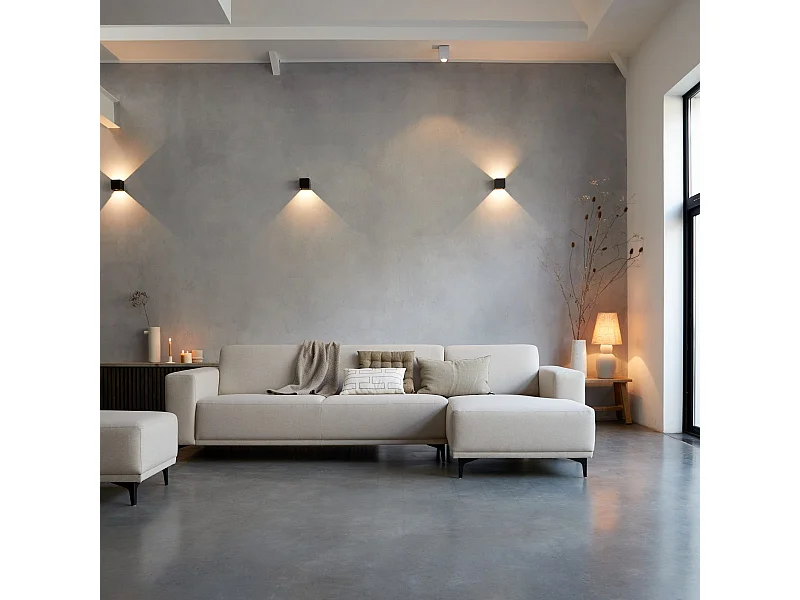 Ecksofa Lars mit Eckelement rechts und ecrufarbenem Stoffbezug 150 cm ,5-Sitzer