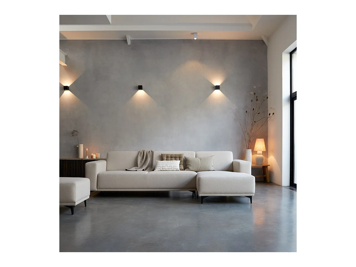 Canapé d'angle droit en tissu écru 150 cm Lars, 5 places