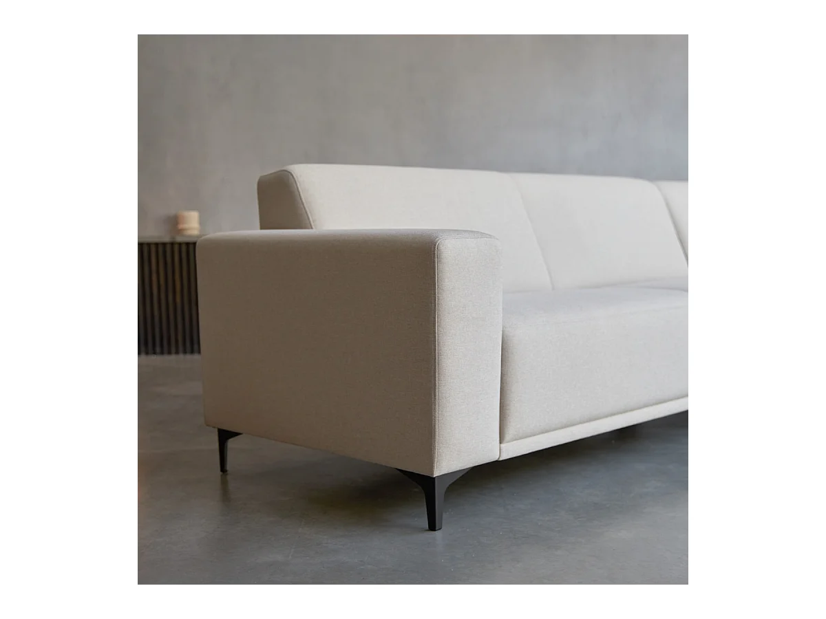 Canapé d'angle droit en tissu écru 150 cm Lars, 5 places