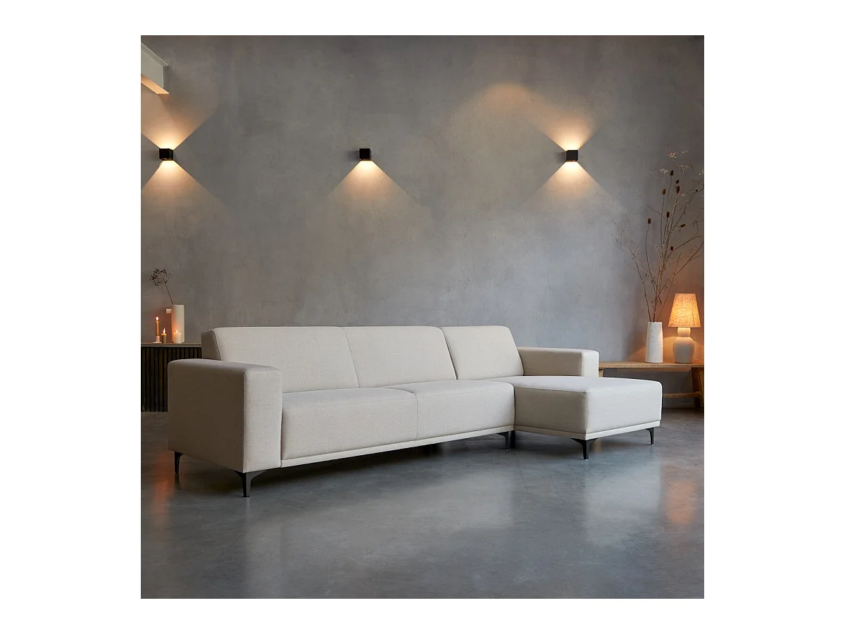 Canapé d'angle droit en tissu écru 150 cm Lars, 5 places