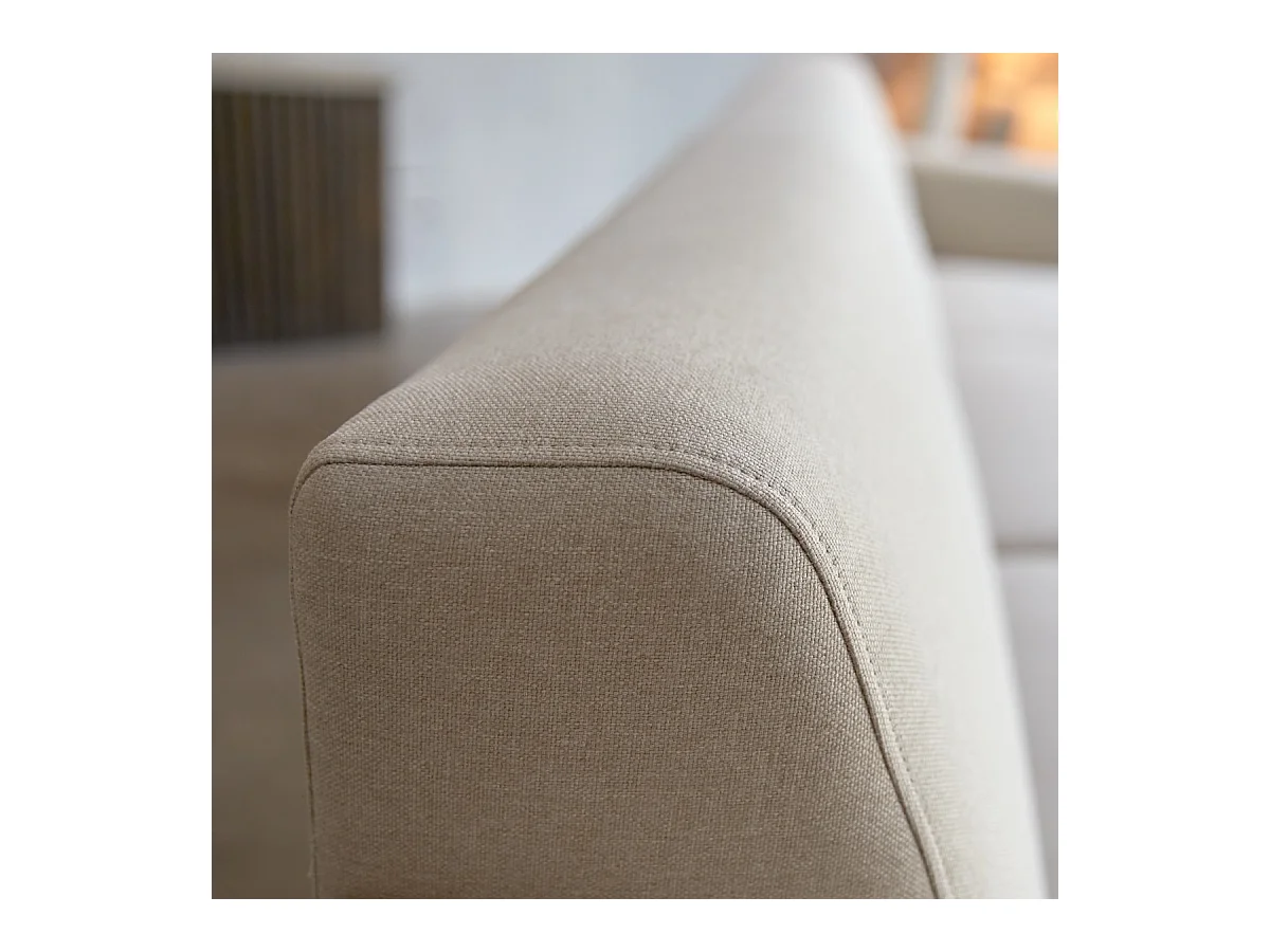 Canapé d'angle droit en tissu écru 150 cm Lars, 5 places