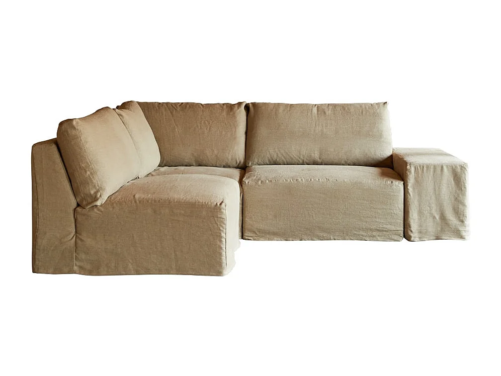 Canapé d’angle modulable en lin naturel, 3 Places