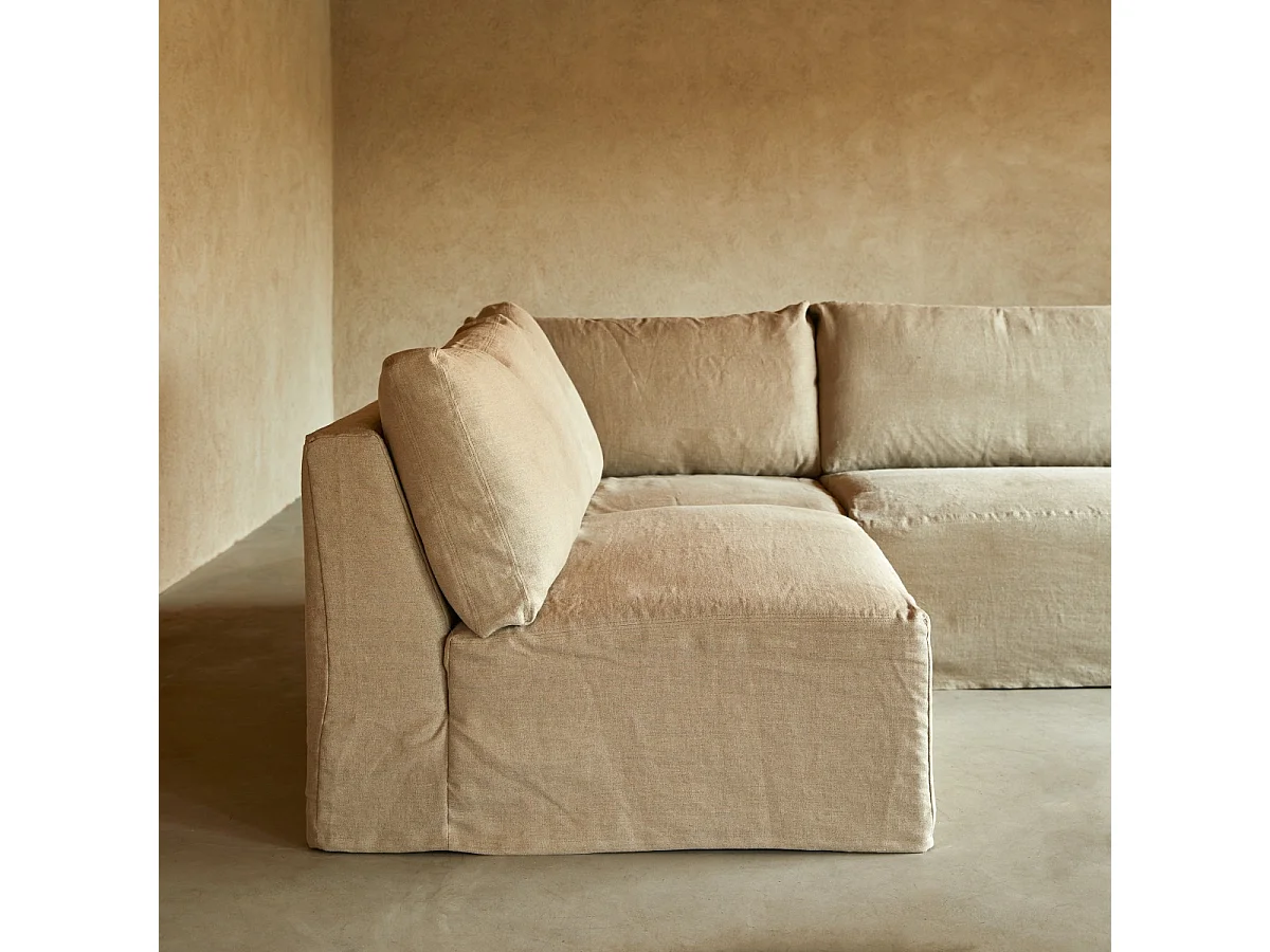 Canapé d’angle modulable en lin naturel, 3 Places