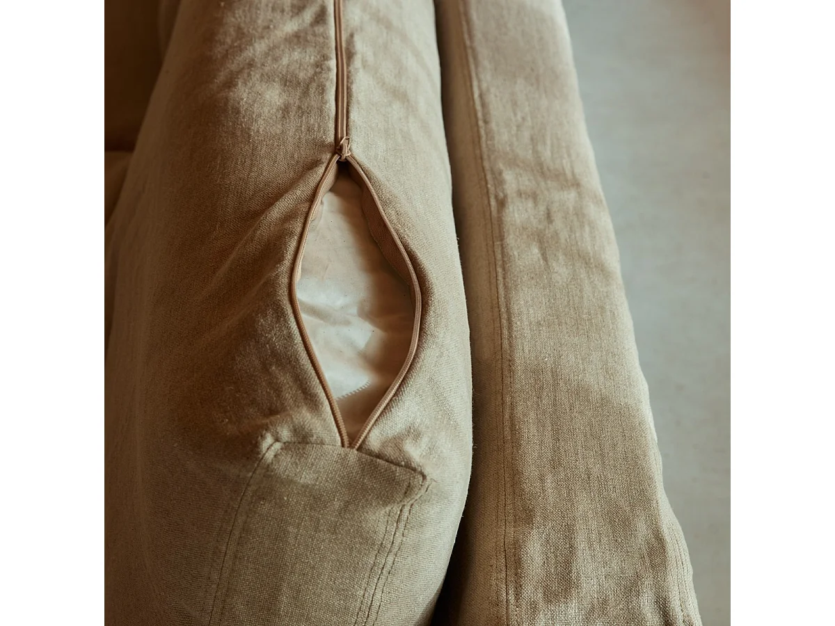 Canapé d’angle modulable en lin naturel, 3 Places