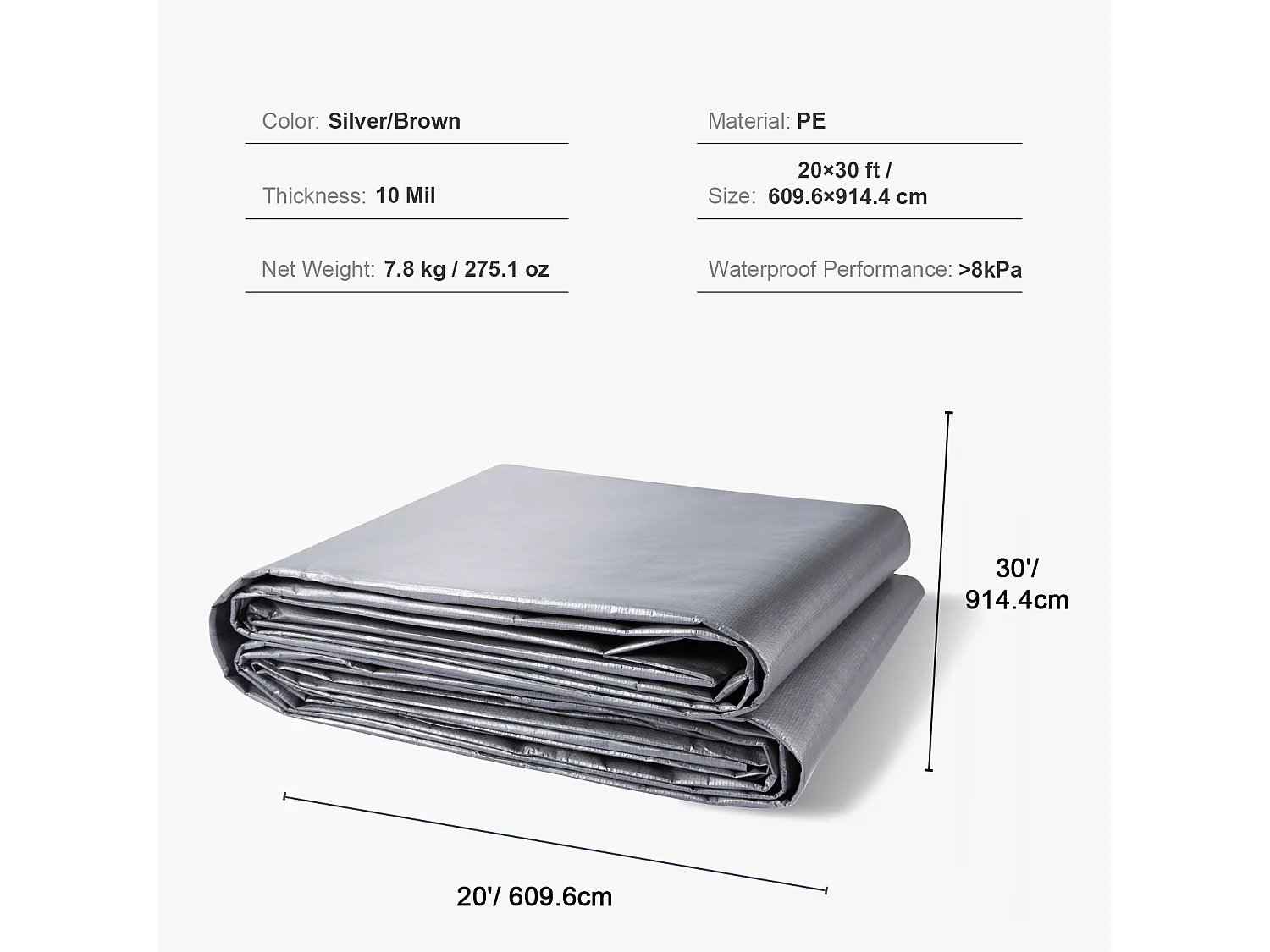 Bâche de Protection Extérieur SucceBuy Bâche Imperméable 6.09 x 9.14 m, Bâche en Polyéthylène Résistante aux UV de 0.25 cm