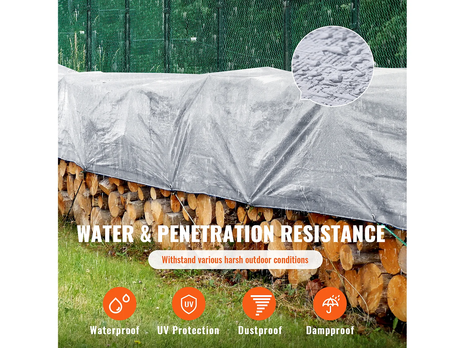 Bâche de Protection Extérieur SucceBuy Bâche Imperméable 6.09 x 9.14 m, Bâche en Polyéthylène Résistante aux UV de 0.25 cm