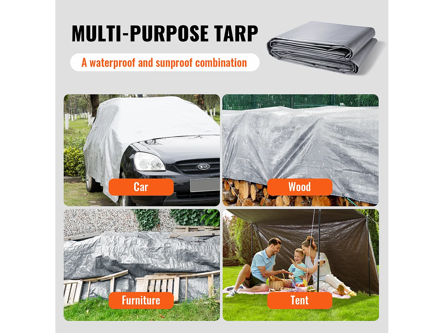 Bâche de Protection Extérieur SucceBuy Bâche Imperméable 6.09 x 9.14 m, Bâche en Polyéthylène Résistante aux UV de 0.25 cm