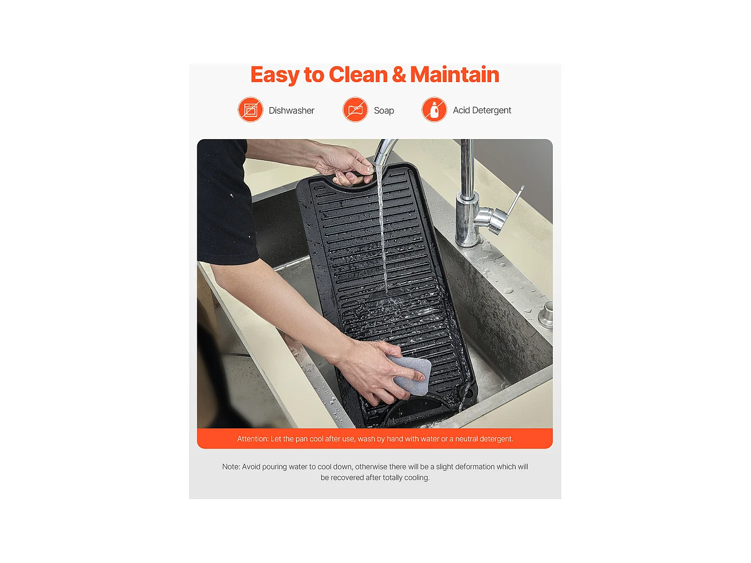 Plaque de Gril, SucceBuy Plaque de Cuisson Réversible en Fonte, Pré-Assaisonnée, 492 × 218 mm