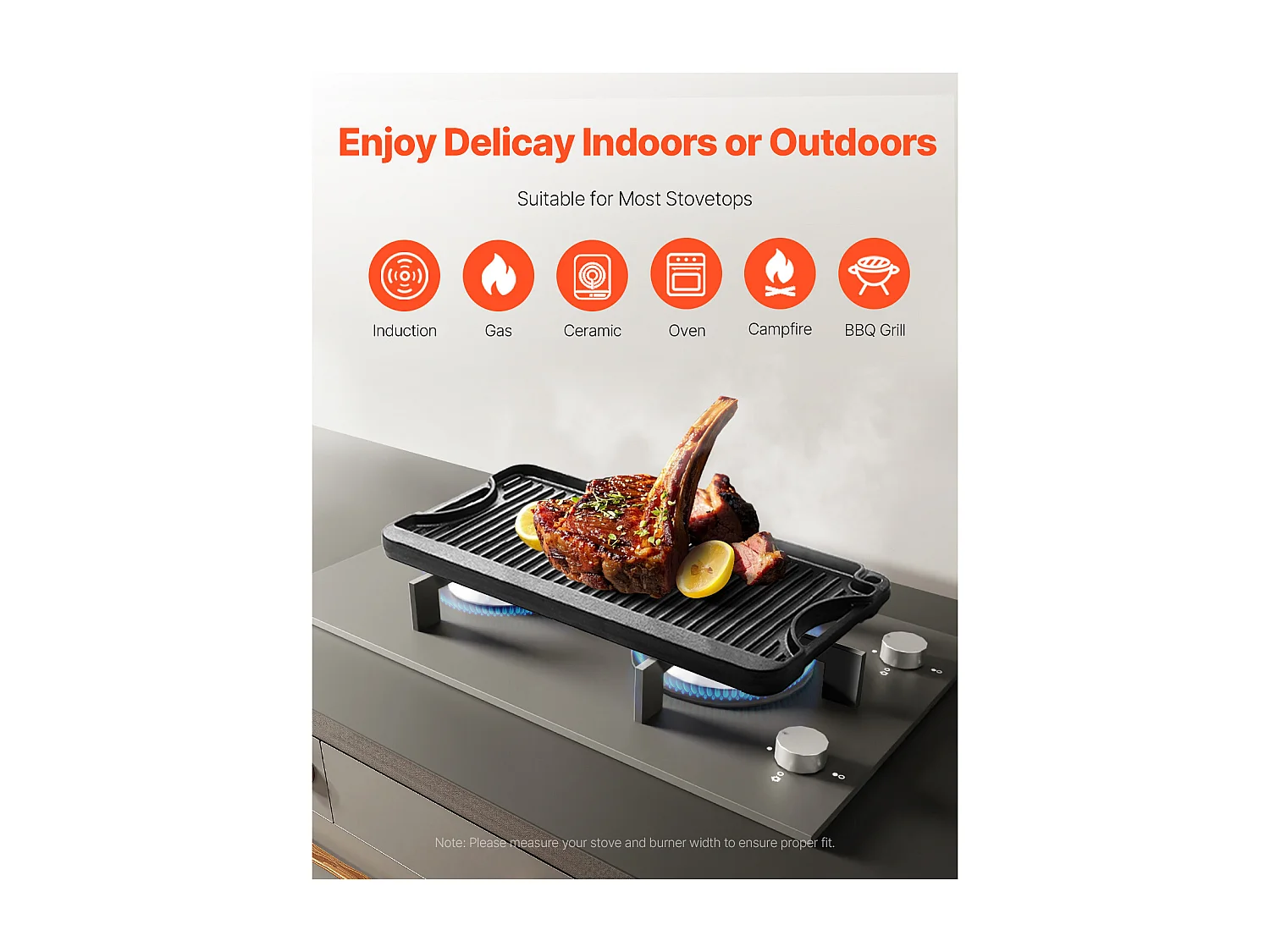 Plaque de Gril, SucceBuy Plaque de Cuisson Réversible en Fonte, Pré-Assaisonnée, 492 × 218 mm