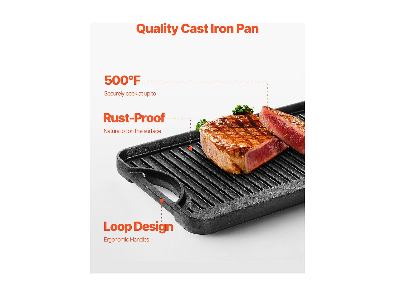 Plaque de Gril, SucceBuy Plaque de Cuisson Réversible en Fonte, Pré-Assaisonnée, 492 × 218 mm