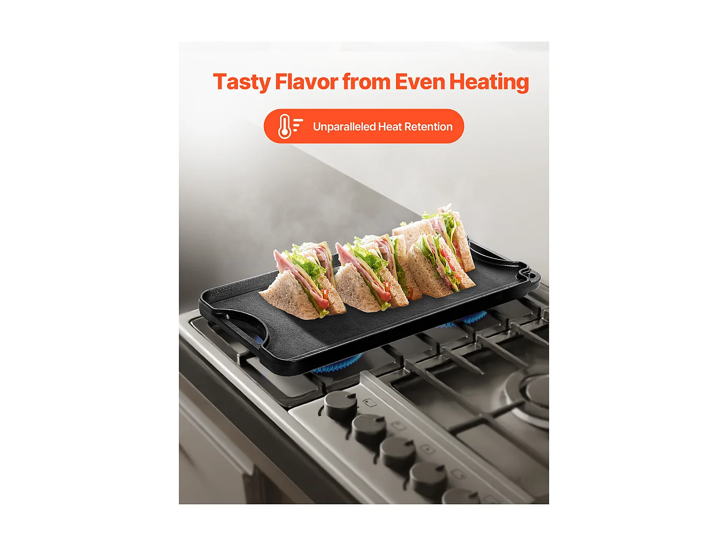 Plaque de Gril, SucceBuy Plaque de Cuisson Réversible en Fonte, Pré-Assaisonnée, 492 × 218 mm