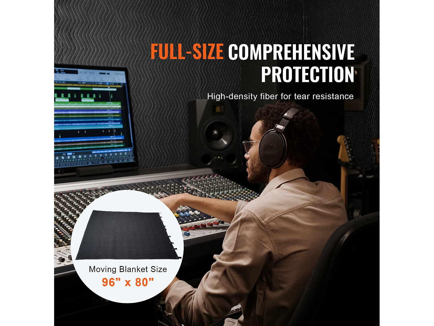 Dekking SucceBuy Geluidsisolerend 244 cm x 203 cm met Acoustische Ogen, Zwart - Perfect voor Geluidsisolatie van Studios en Woonruimten