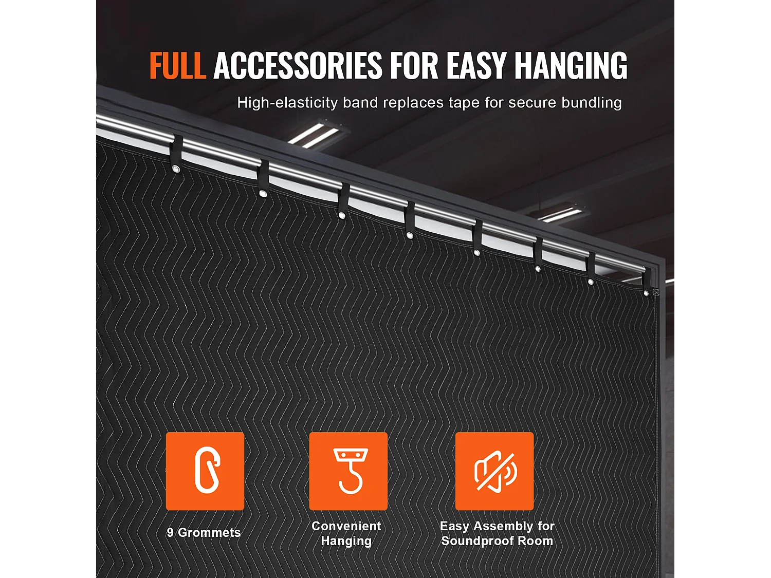 Dekking SucceBuy Geluidsisolerend 244 cm x 203 cm met Acoustische Ogen, Zwart - Perfect voor Geluidsisolatie van Studios en Woonruimten