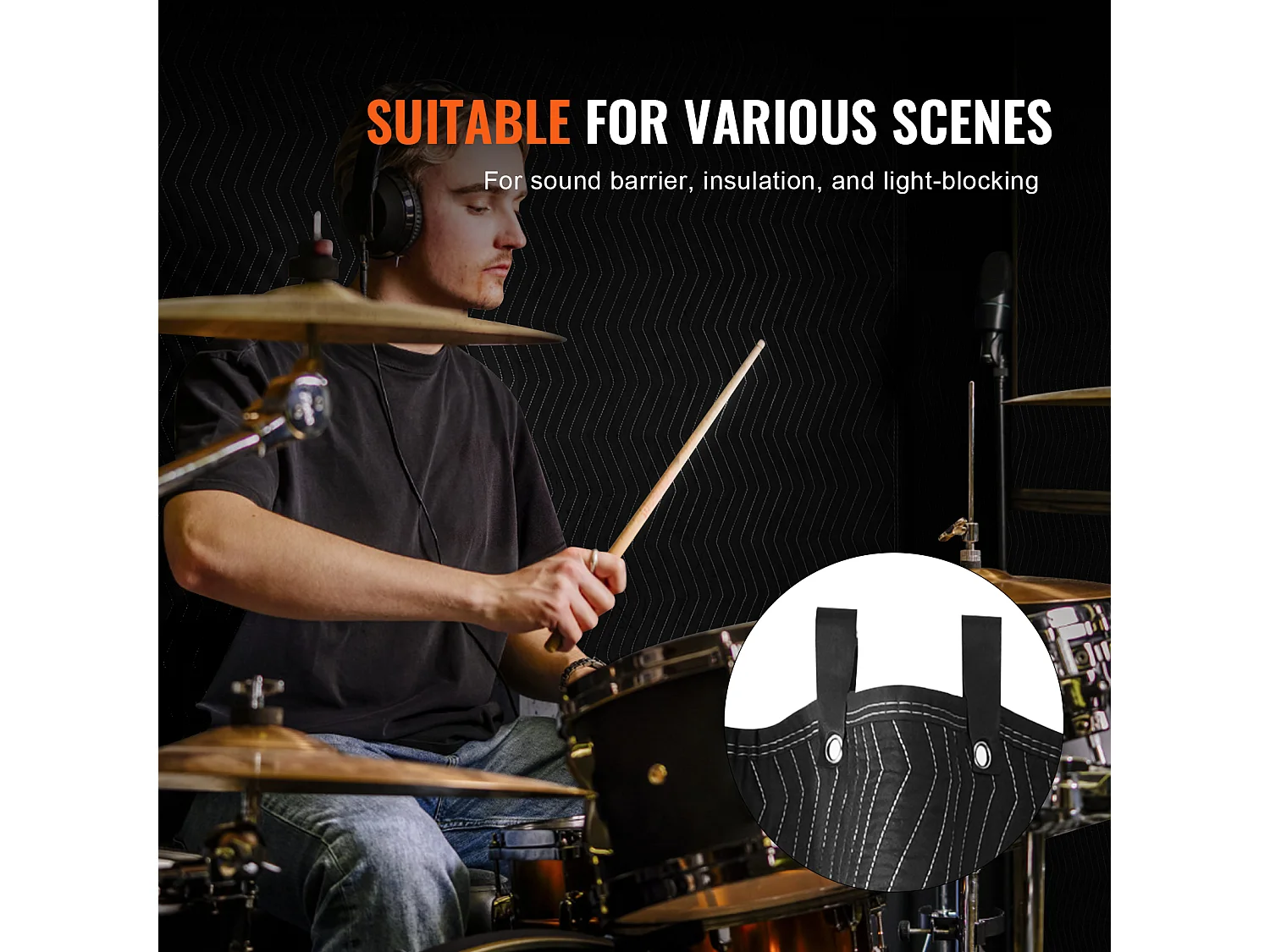 Dekking SucceBuy Geluidsisolerend 244 cm x 203 cm met Acoustische Ogen, Zwart - Perfect voor Geluidsisolatie van Studios en Woonruimten