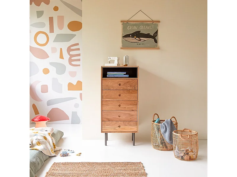 Cassettiera per bambini in legno di acacia 5 cassetti Pavel