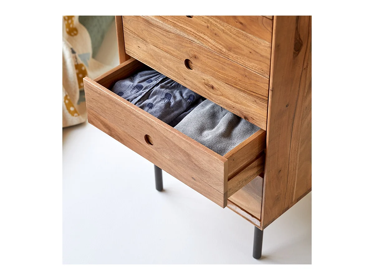 Cassettiera per bambini in legno di acacia 5 cassetti Pavel