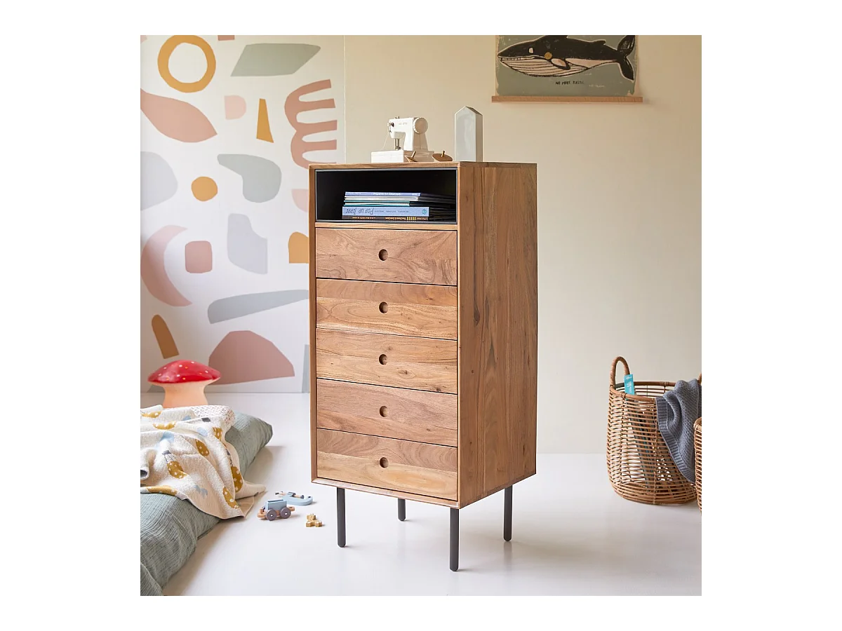 Cassettiera per bambini in legno di acacia 5 cassetti Pavel