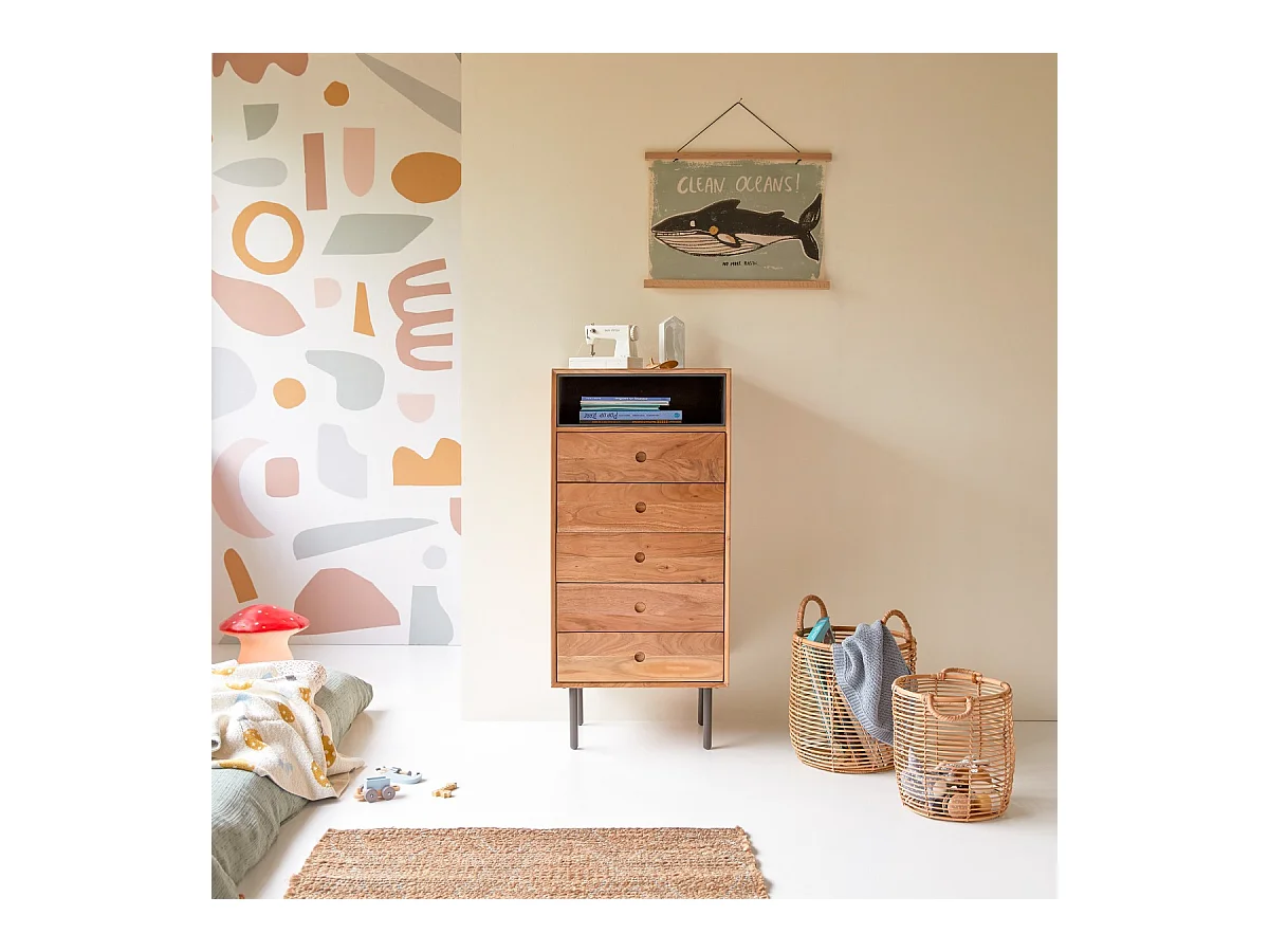 Chiffonnier enfant en bois d'acacia 5 tiroirs Pavel