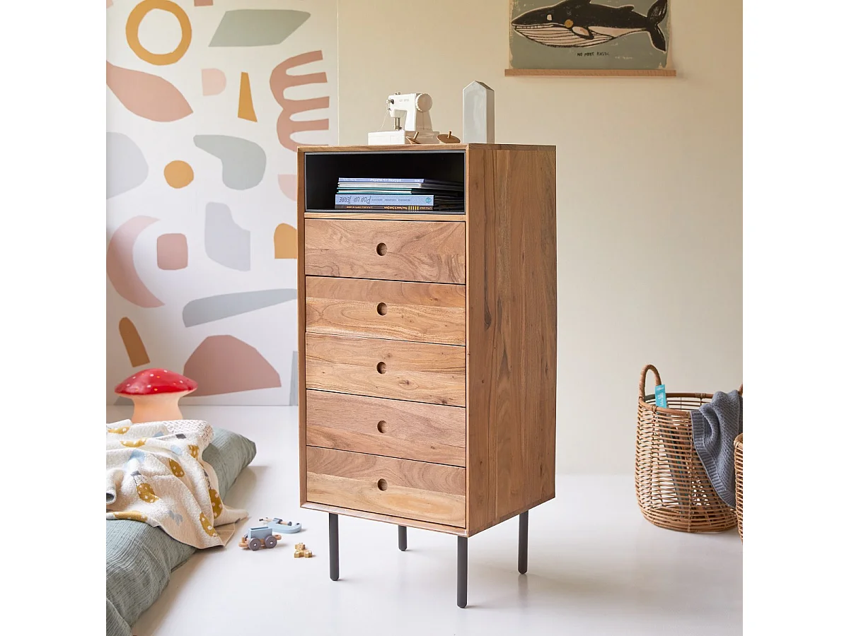 Chiffonnier enfant en bois d'acacia 5 tiroirs Pavel