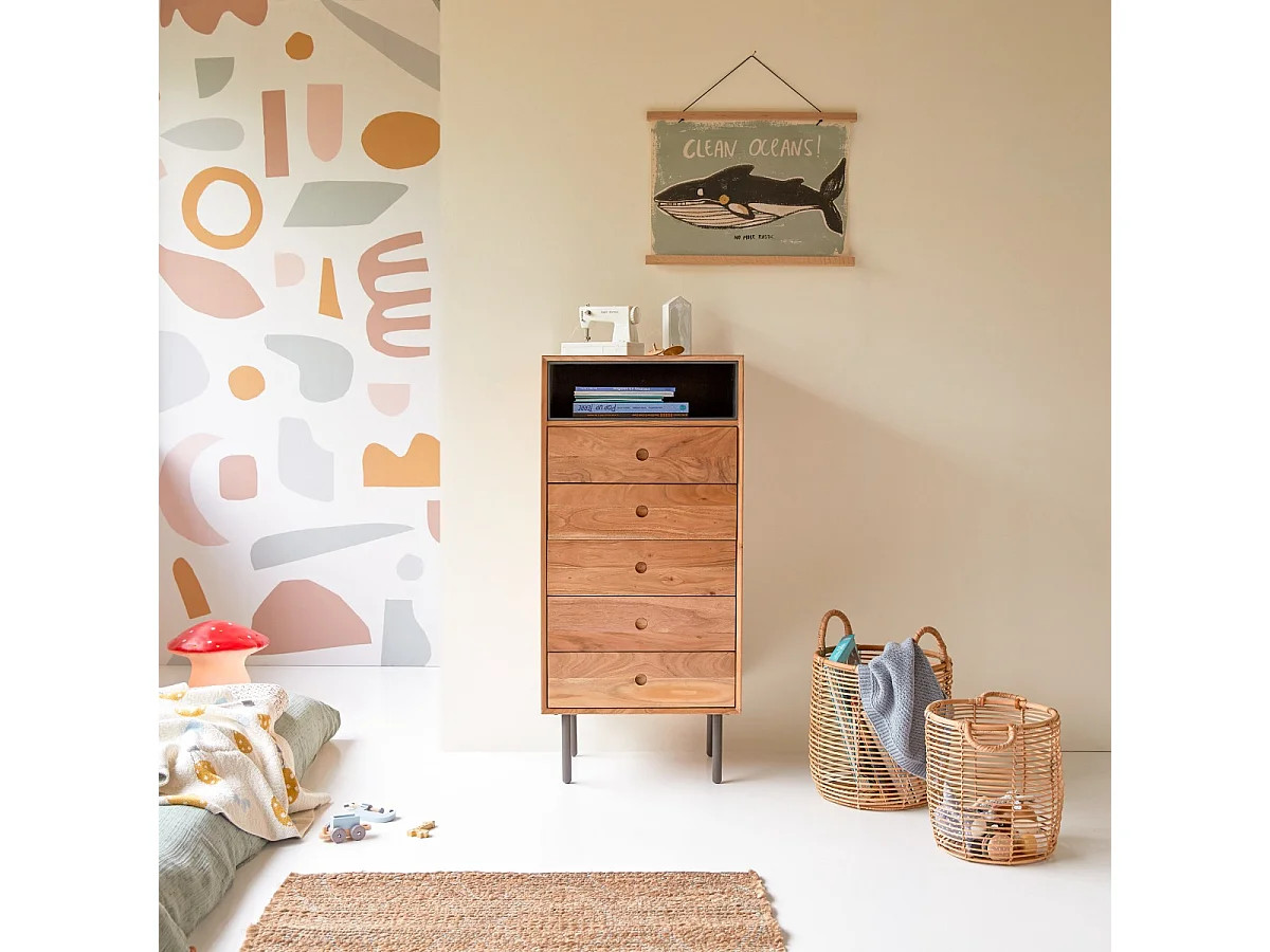 Cassettiera per bambini in legno di acacia 5 cassetti Pavel