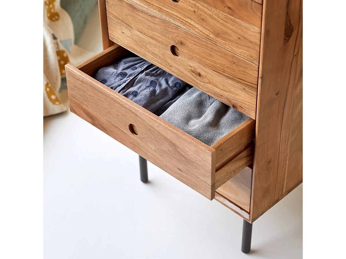 Cassettiera per bambini in legno di acacia 5 cassetti Pavel