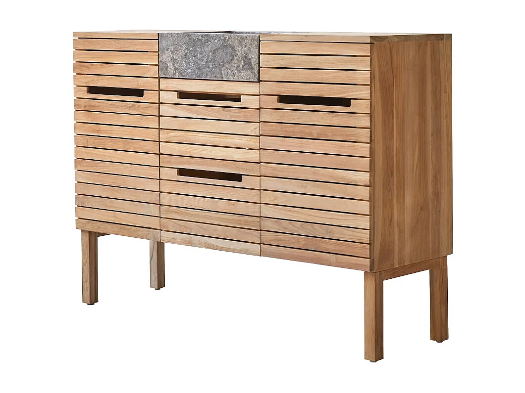Waschtisch aus Teakholz mit Marmor Waschbecken 125 Slats