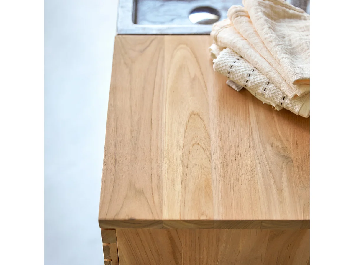 Waschtisch aus Teakholz mit Marmor Waschbecken 125 Slats
