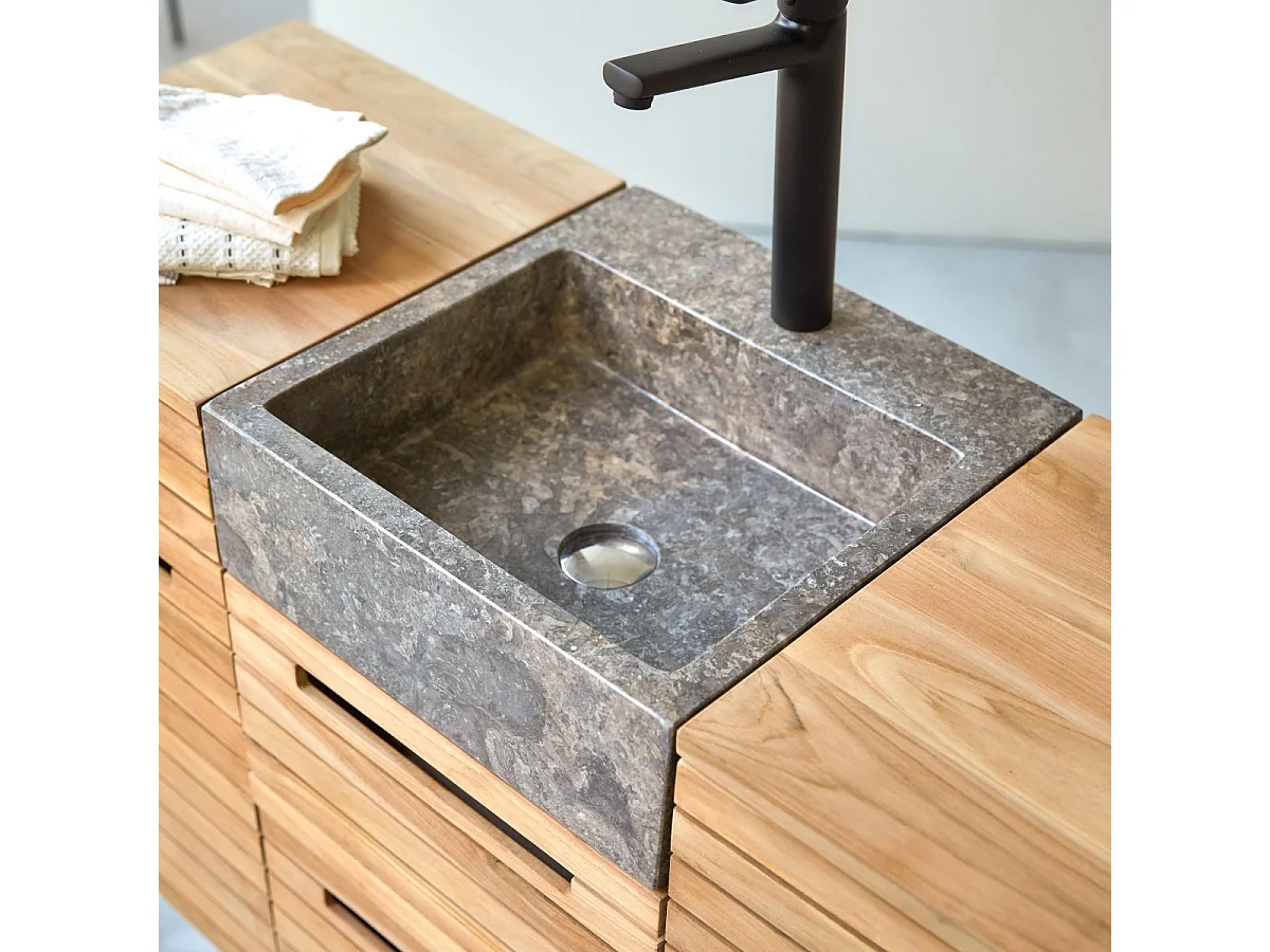 Waschtisch aus Teakholz mit Marmor Waschbecken 125 Slats