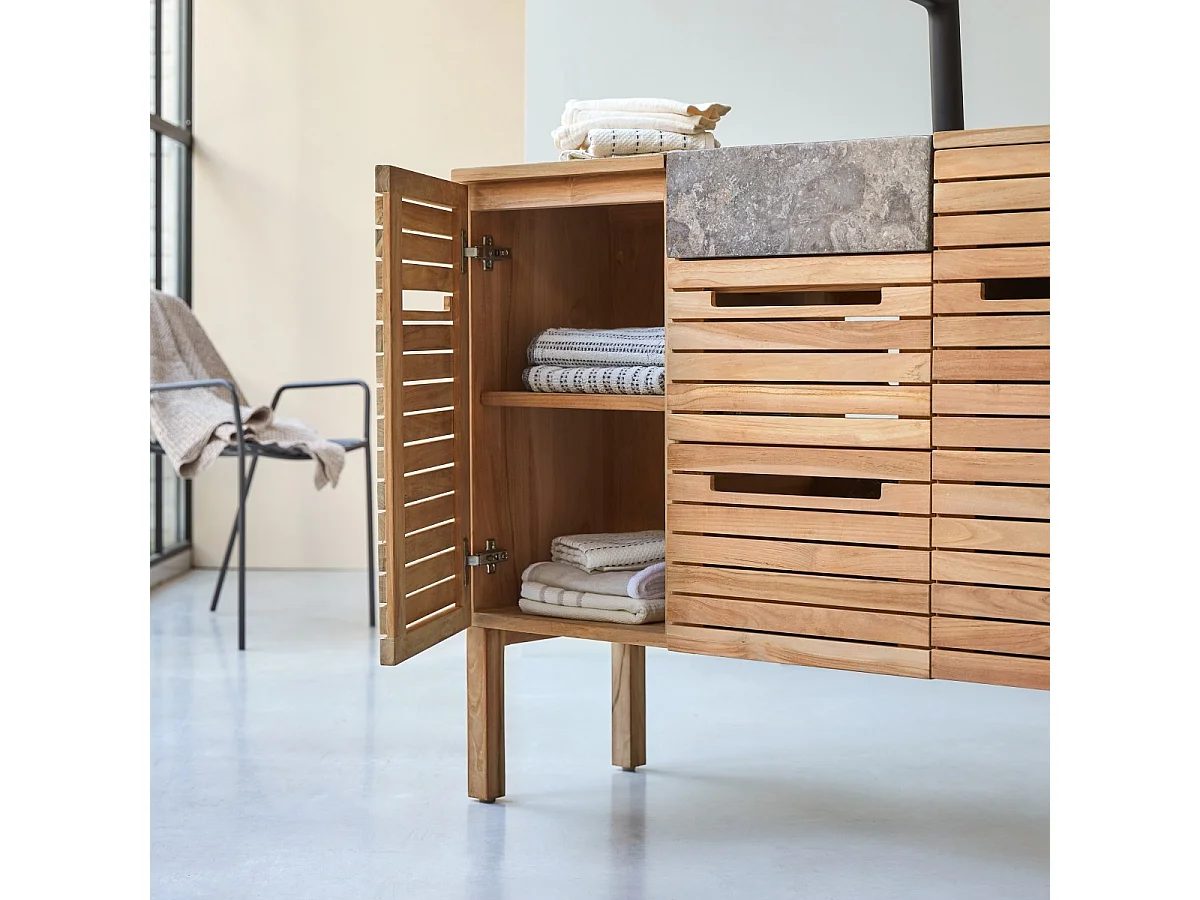 Waschtisch aus Teakholz mit Marmor Waschbecken 125 Slats