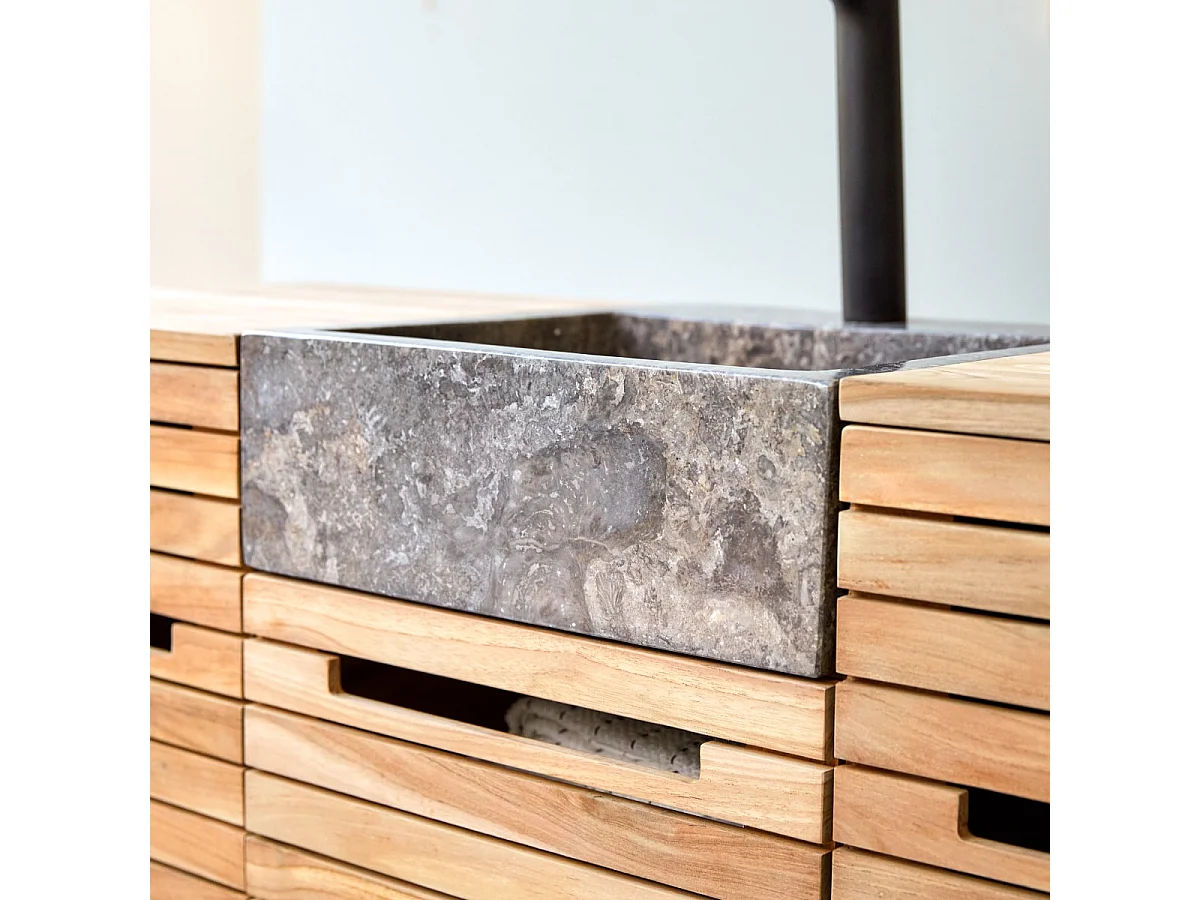 Waschtisch aus Teakholz mit Marmor Waschbecken 125 Slats