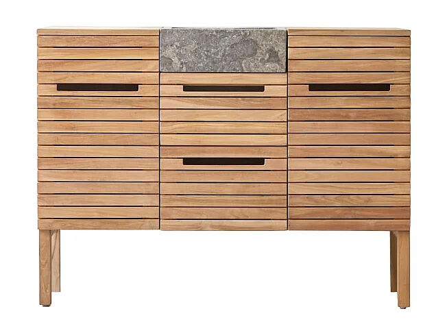 Waschtisch aus Teakholz mit Marmor Waschbecken 125 Slats