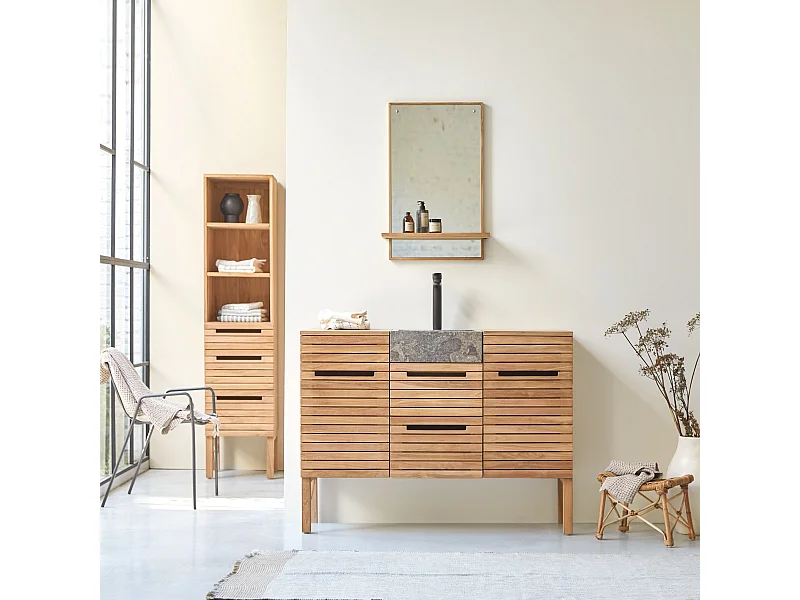 Waschtisch aus Teakholz mit Marmor Waschbecken 125 Slats