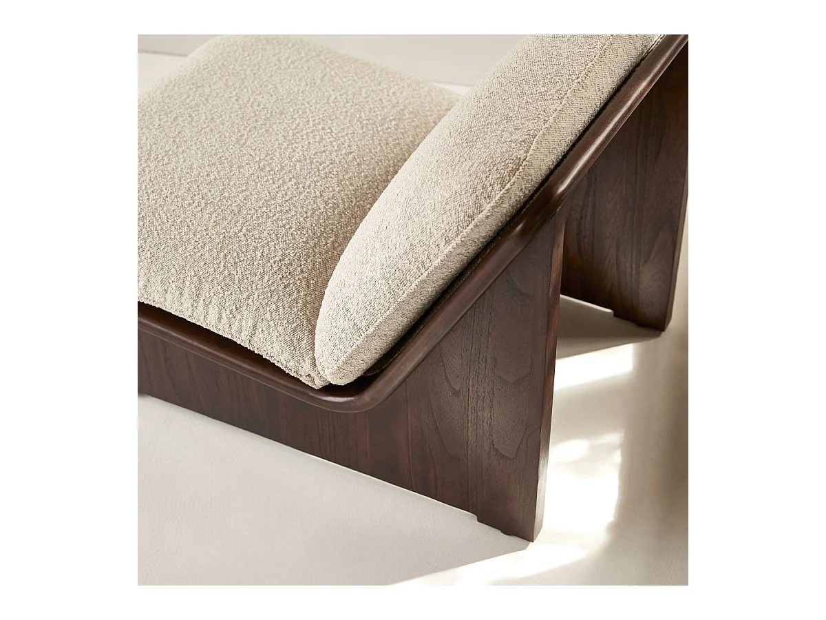 Sessel Folk aus massivem Mindiholz und ecrufarbenem Stoff ,1-Sitz