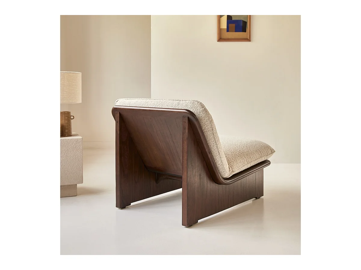 Sessel Folk aus massivem Mindiholz und ecrufarbenem Stoff ,1-Sitz